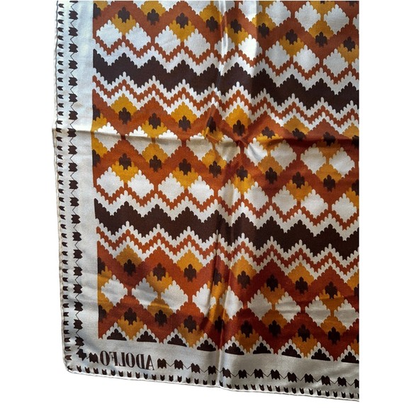 ADOLFO Navajo Print Brown Silk Square Scarf 33“ Mid Century Modern Neck Scarf - Picture 2 of 12